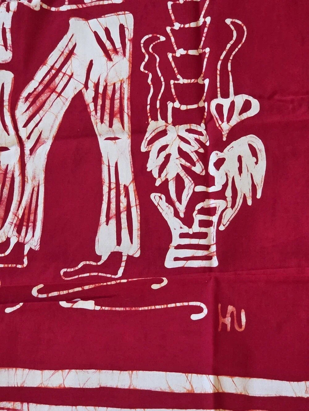Caribelle Batik Caribbean Musicians Palm Tree Red Wax Resit Art Fabric Panel